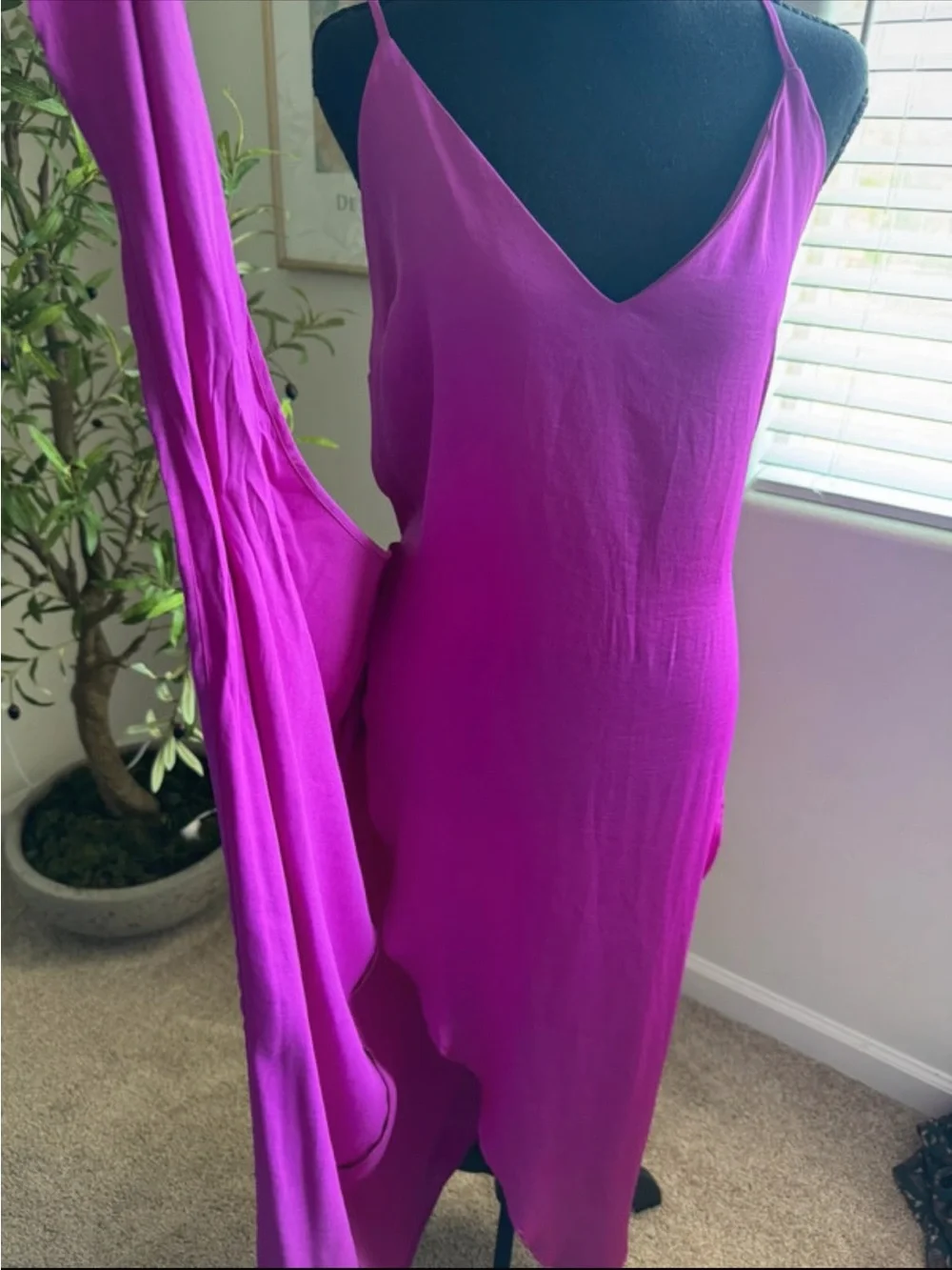 Tyche Fuchsia Midi Slip Dress with Side Knot - Picture 2 of 6